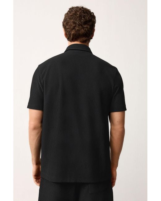 Next Kurzarmhemd Strukturiertes, smartes Jersey-Hemd (1-tlg) in Black für Herren