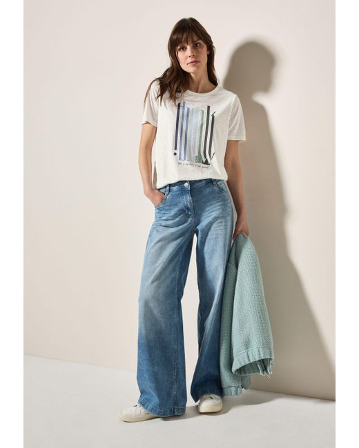 Cecil White T-Shirt aus softem Materialmix