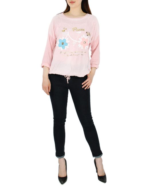 dy_mode Pink Tunikashirt Tunika Shirt mit Blumenprint – Luftiges Langarmshirt