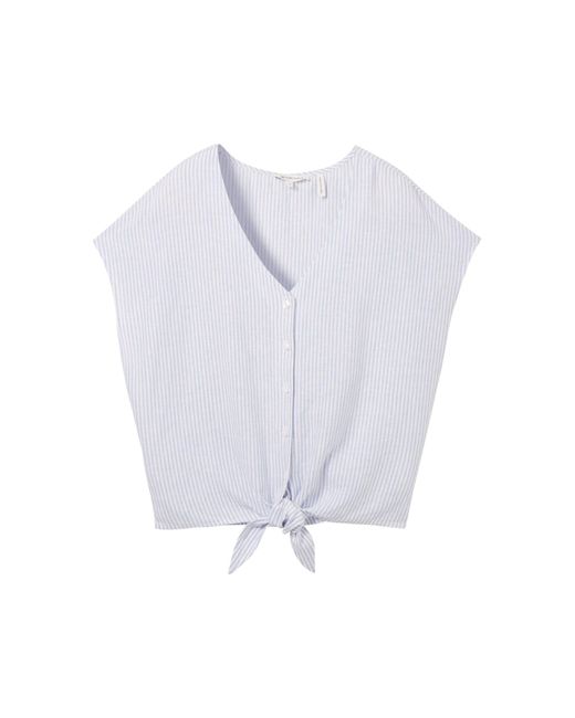 Tom Tailor White Langarmbluse linen mix shirt with knot