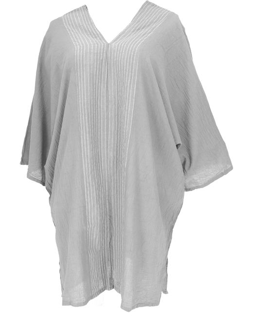 Guru-Shop Gray Longbluse Japan Style Tunika, Boho Kaftan, Kurzarm.. alternative Bekleidung