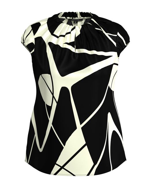 Comma, Black Kurzarmbluse Bluse aus Satin Artwork