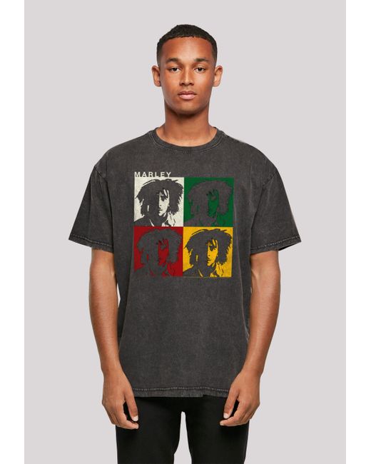 F4NT4STIC Shirt Bob Marley Colour Blocks Two Sleeves Reggae Music Premium Qualität in Black für Herren