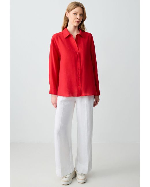 Jimmy Key Red Shirtbluse Locker geschnittenes Hemd mit Hemdkragen in Rot
