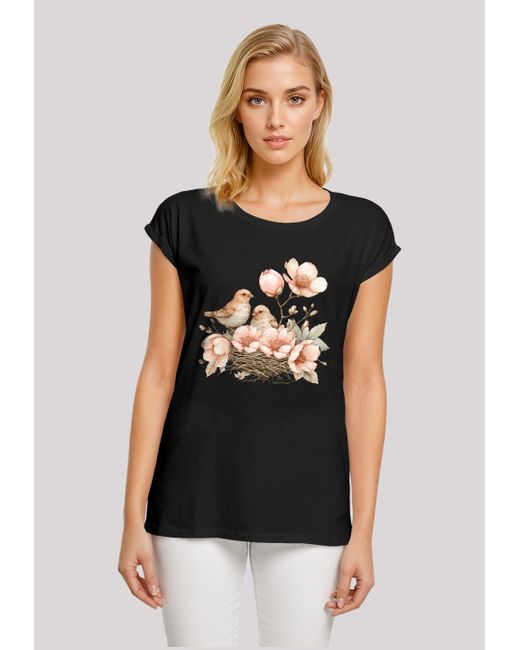 F4NT4STIC Black Shirt Vogelnest Blumen Premium Qualität
