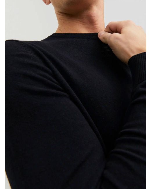Jack & Jones Rundhalspullover JJEEMIL (1-tlg) langarm, Rundhals-Ausschnitt in Black für Herren