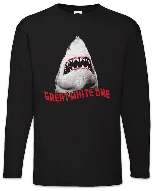Urban Backwoods Langarmshirt White Shark II Langarm T-Shirt ßer Hai Jaws Surfer Taucher Weiße in Black für Herren