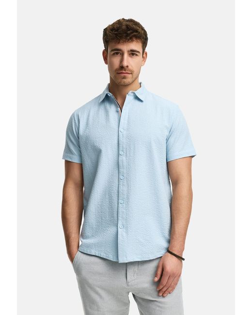 INDICODE Kurzarmhemd INMaribo aus Seersucker-Material für maximale Luftzirkulation an warmen Tagen in Blue für Herren