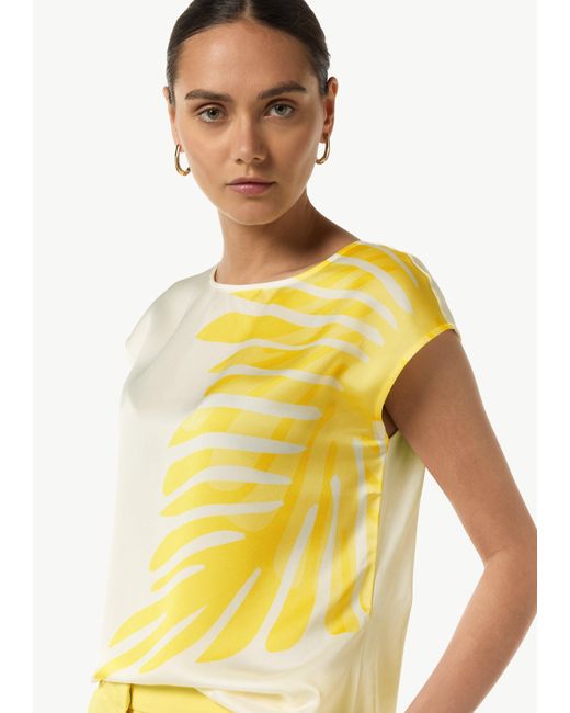 Comma, Yellow Kurzarmshirt Satin-Shirt mit Kapp-Ärmeln und Frontprint