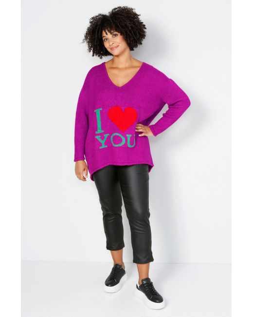 Angel of Style Pink Sweatshirt Pullover oversized I LOVE YOU V-Ausschnitt Langarm