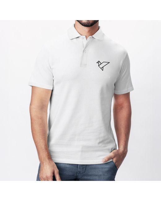 Neverless Poloshirt Origami Vogel – Kurzarm Polohemd aus mit Print in White für Herren