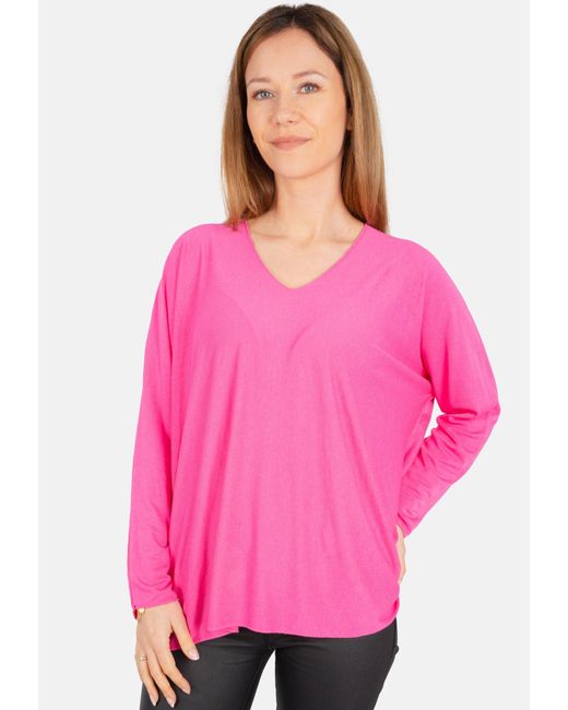 Seasons of April Pink Langarmshirt Maya Bequemes Oberteil mit V-Ausschnitt, Langärmelig