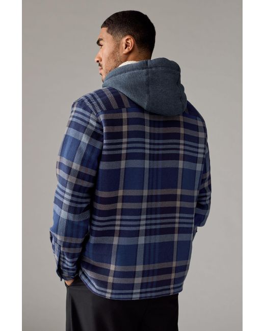 Next Karierte Hemdjacke mit Teddyfutter und Kapuze (1-St) in Blue für Herren