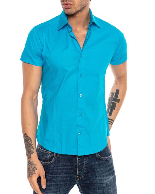 Redbridge Kurzarmhemd Slim Fit – Eleganter Look, Stretch-Material, Figurbetont in Blue für Herren