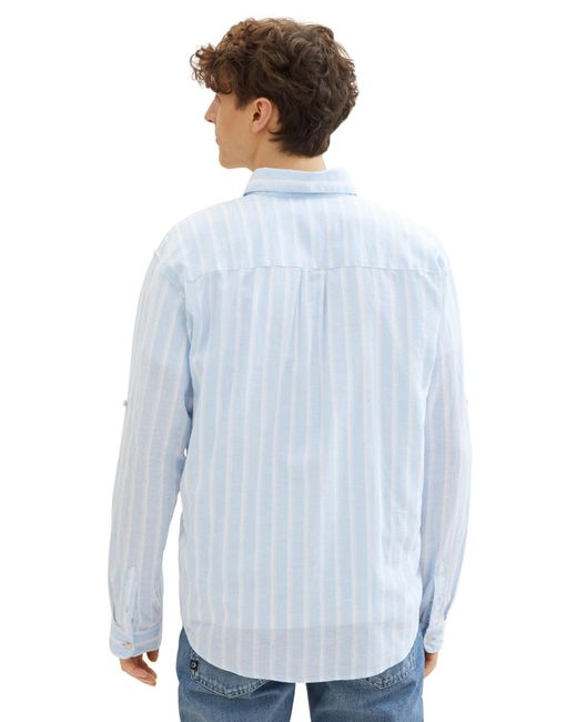 Tom Tailor Langarmhemd relaxed cotton linen shirt in Blue für Herren