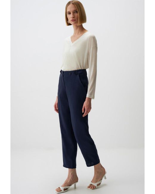 Jimmy Key Blue Strickhose Hohe Taille Knopf Details Hose