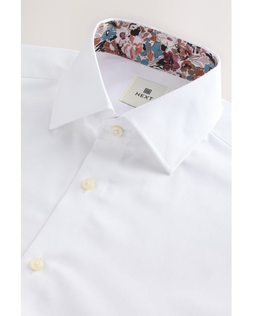 Next Langarmhemd Strukturiertes Slim Fit Hemd aus Baumwolltwill (1-tlg) in White für Herren