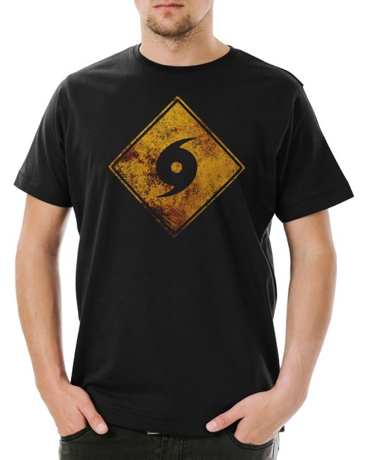 Urban Backwoods Print- Hurricane Warning Sign T-Shirt Warnung Schild Hurricanes in Black für Herren