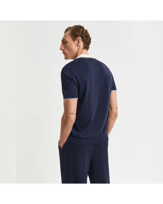 Gant 8030237 Poloshirt in dezenter Strickstruktur in Blue für Herren