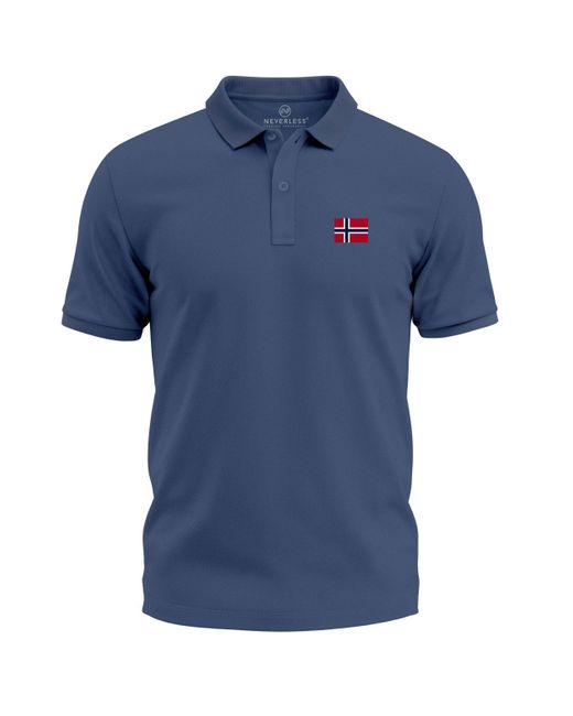 Neverless Poloshirt Aufdruck– Kurzarm Polo Sommer Casual Look mit Print in Blue für Herren