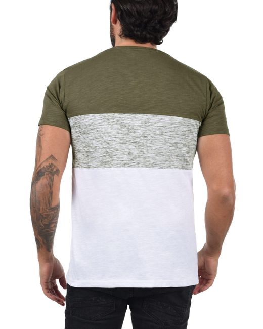 Solid Rundhalsshirt SDSinor T-Shirt mit Color Block in Green für Herren