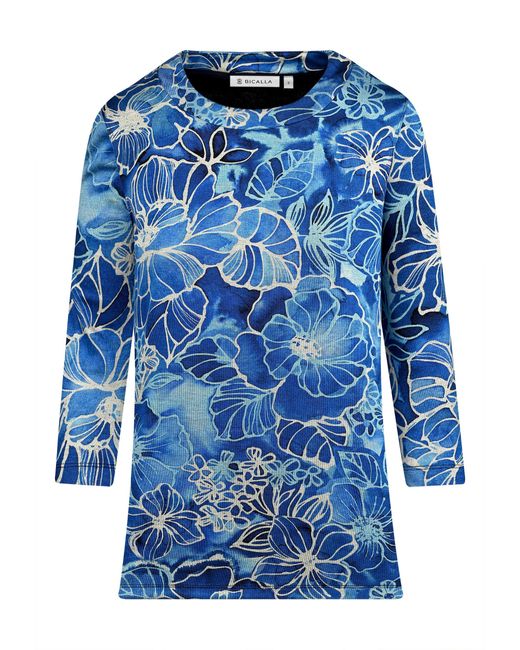 Bicalla Blue T- Shirt mit üten- und Blätter-Print in Blau (1-tlg)