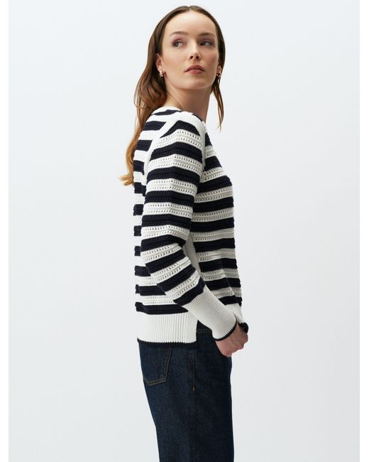 Jimmy Key White Strickpullover Langärmlig Gestreift Pullover