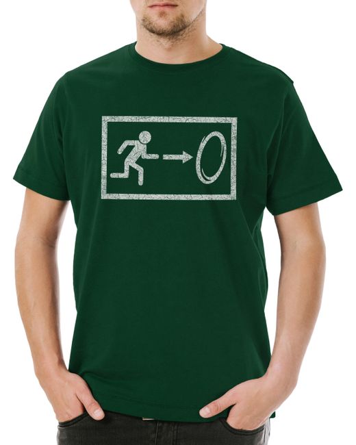 Urban Backwoods Print- Geek T-Shirt ün Größe M (1-tlg) Emergency Exit Notausgang Fan in Green für Herren