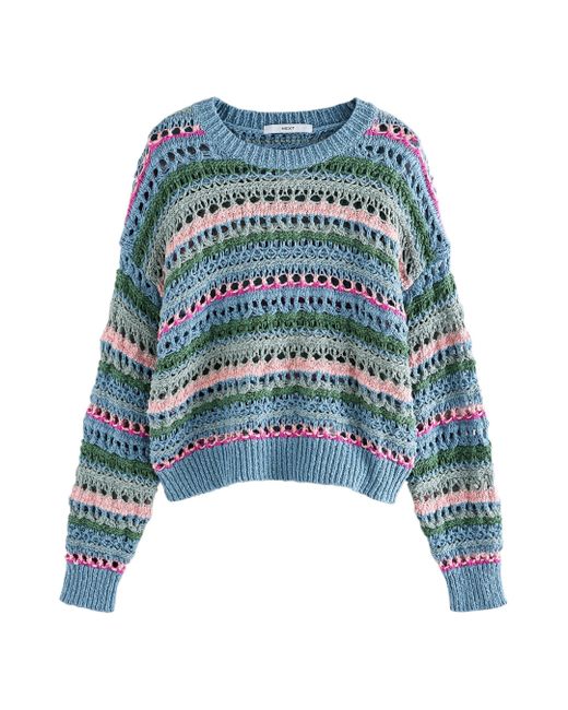 Next Blue Baumwoll-Strickpullover mit Rundhalsausschnitt (1-tlg)