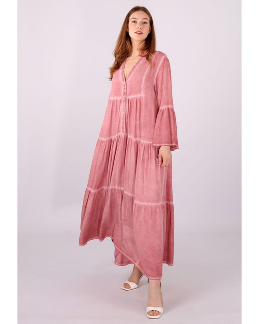 YC Fashion & Style Pink Sommerkleid Vintage Bodenlanges Kleid Alloverdruck, Boho, Hippie, gemustert