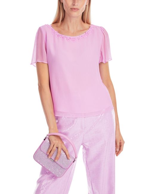 Marc Cain Purple "Dew Drop" Glam Party Premium mode Zweilagige Schlupfbluse in Viskose
