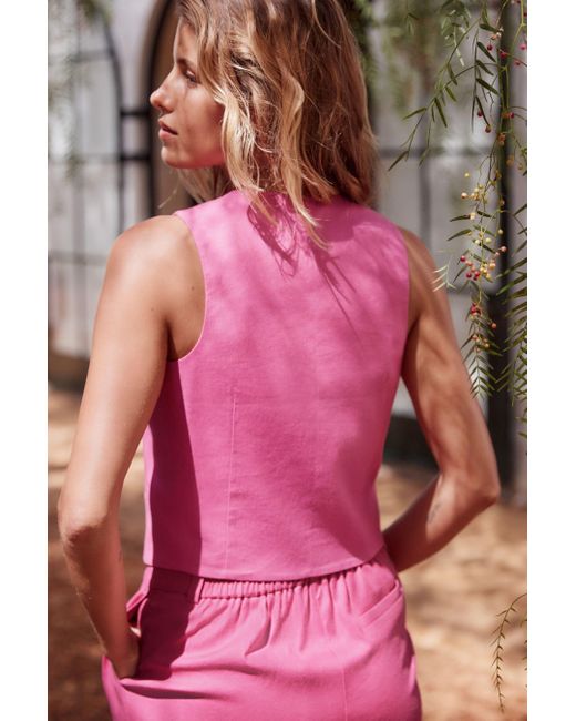 Next Pink Kurzweste Weste mit durchgehender Knopfleiste und Leinen (1-tlg)