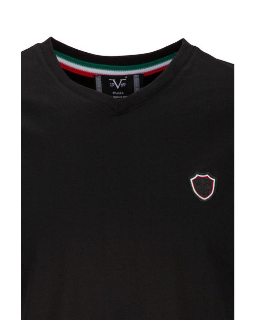 19V69 Italia by Versace T-Shirt TASSILO V-Neck mit Logo-Stickerei (S-3XL) in Black für Herren