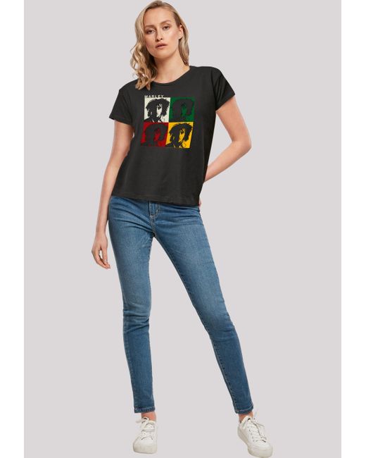 F4NT4STIC Black Shirt Bob Marley Colour Blocks Two Sleeves Reggae Music Premium Qualität
