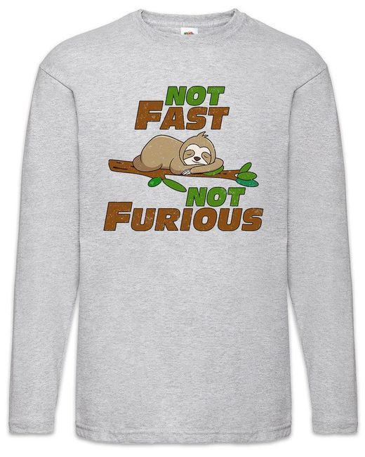 Urban Backwoods Langarmshirt Not Fast Not Furious Langarm T-Shirt Faultier Faulenzer Schlafen Lazy in Gray für Herren