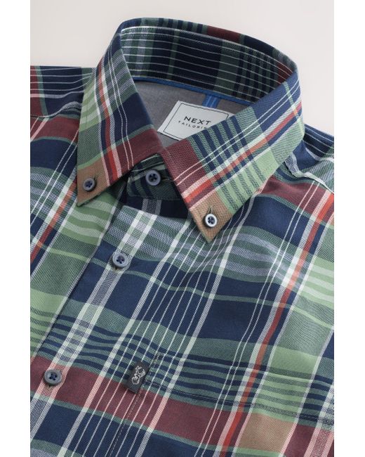Next Kurzarmhemd Pflegeleichtes Button-Down-Oxfordhemd, Regular-Fit (1-tlg) in Blue für Herren