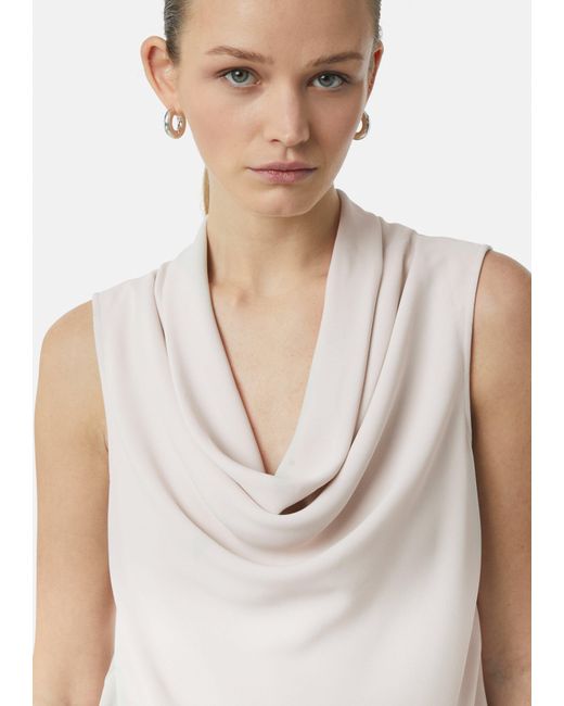 Comma, White Shirttop Top mit Wasserfall-Ausschnitt im Fabricmix