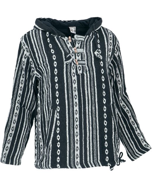 Guru-Shop Sweater Goa Kapuzenshirt, Baja Hoodie, Boho .. Ethno Style, alternative Bekleidung, Hippie in Blue für Herren