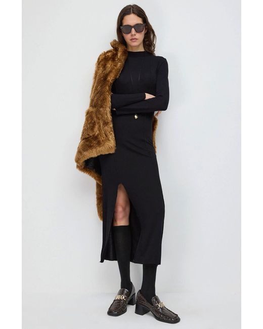 No Matter What Black Maxikleid Zerrissenes Detail Midi-Kleid mit umgekehrter Naht