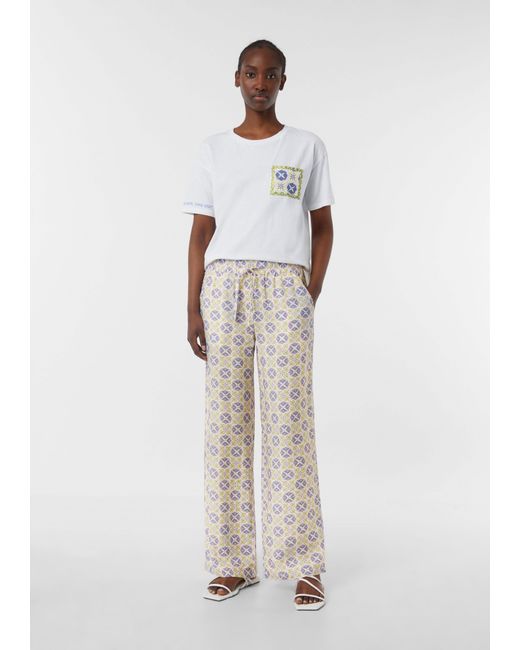 comma casual identity White Stoffhose Leichte Hose aus Viskosemix mit All-over-Print und Elastikbund