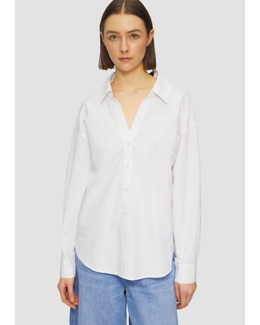S.oliver White Langarmbluse Popeline-Bluse im Relaxed Fit mit Schleife