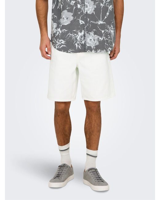 Only & Sons ONSFADE LOOSE WHITE 1662 PIM DNM SHORTS für Herren