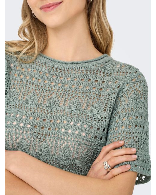 Jacqueline De Yong Green Kurzarm Häkel-T-Shirt mit geometrischem Muster JDYSUN LAY 2/4 PULLOVER KNT