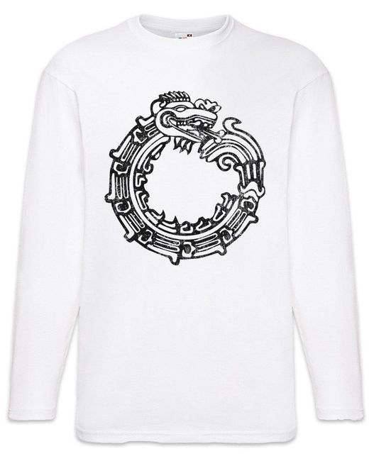Urban Backwoods Langarmshirt Aztec Ouroboros Langarm T-Shirt Uroboros Schlange Ancient Myths in White für Herren