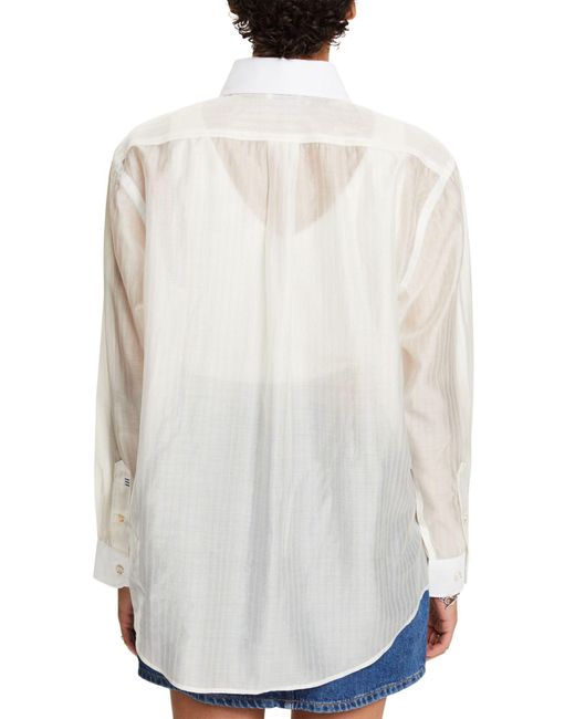 Esprit White Langarmbluse Transparentes Button-Down-Hemd mit Streifen