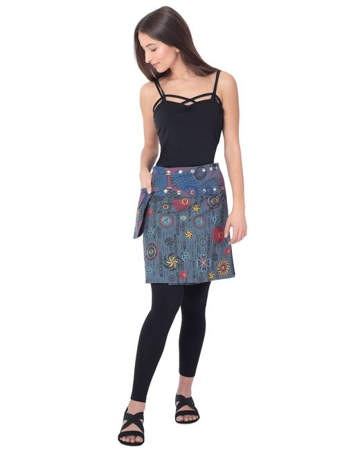 PUREWONDER Blue Wickelrock Rock mit Tasche und Stickerei sk184 Baumwolle Einheitsgröße