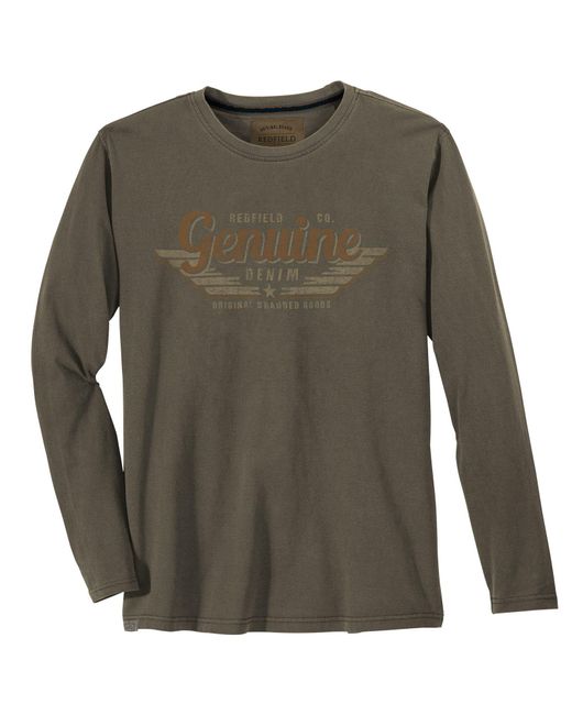 Redfield XXL Langarmshirt Vintageprint khaki used in Green für Herren