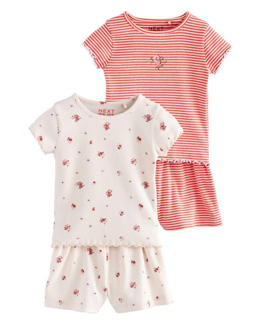 Next Pink Shirt & Geripptes Oberteil und Shorts, 2er-Pack (4-tlg)