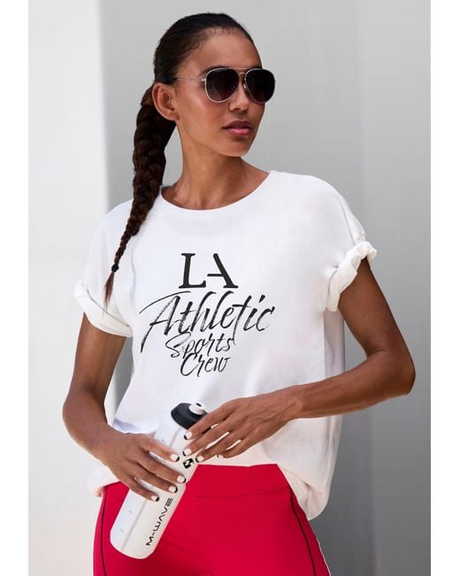 LASCANA ACTIVE White T-Shirt im Oversize-Schnitt mit sportlichem Schriftzug