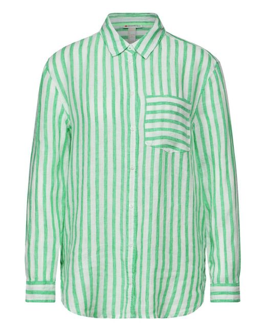 Street One Green Blusenshirt LS_Striped casual shirtcollar